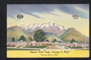 PLEASANT GROVE UTAH ALPINE VILLA CAFÉ MOTEL LINEN ADVERTISING POSTCARD