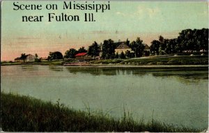Scene on Mississippi Near Fulton IL c1912 Vintage Postcard E50