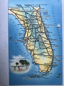 Vintage Postcard>Tourist Map of Florida