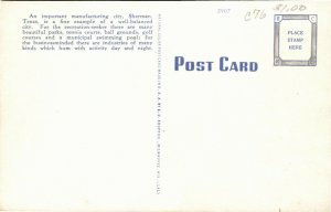 Postcard TX Sherman Downtown Business District Aerial View LINEN 1940s S56