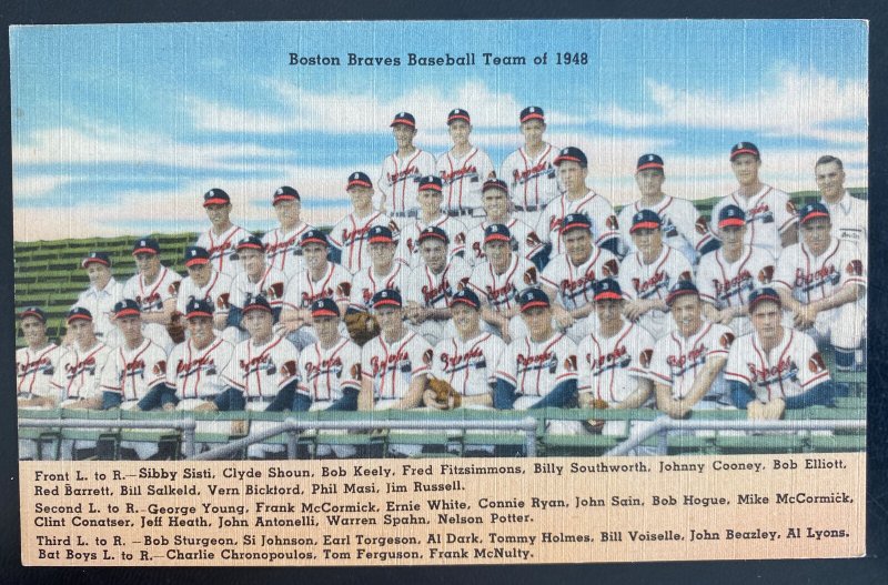 Mint USA Color Picture Postcard Boston Braves Baseball Team 1948