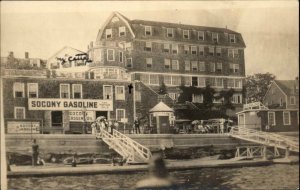 Marblehead MA Inn Socony Gas Sign c1920 Real Photo Postcard