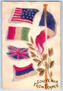 Grygla Minnesota MN Postcard Souvenir From France Flags WWI Embossed c1910's