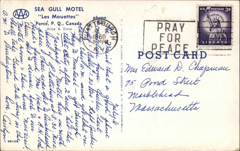 Perce Quebec Motel c1950s-60s Postcard