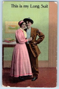 Huntley Illinois IL Postcard Couple Romance This Is My Long Suit 1911 Antique