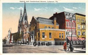 Lebanon Pennsylvania Eighth Cumberland Street Scene Antique Postcard K36957