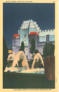 San Francisco California Expo South Towers Court of Moon Night  Linen Postcard