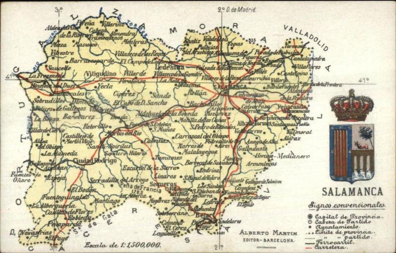 Spain Region Road Map & Heraldic Series c1910 Postcard SALAMANCA