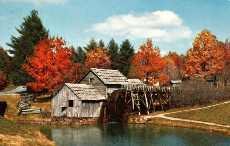 VINTAGE POSTCARD MABRY MILL BLUE RIDGE PARKWAY VIRGINIA MAILED FROM BLOWING 1957