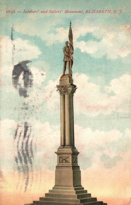 Vintage Postcard 1910's Soldiers and Sailors Monument Elizabeth New Jersey NJ