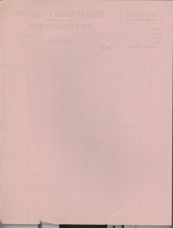 1954 Bibb Lumber Company Macon GA Rough and Dressed Wholesale Lumber Invoice 239