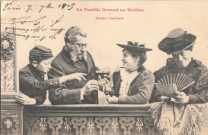 Durand family at theater between the acts 1903 French humor series postcard 