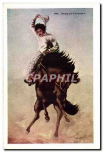 Postcard Old Wild West Cowboy Indian Rodeo