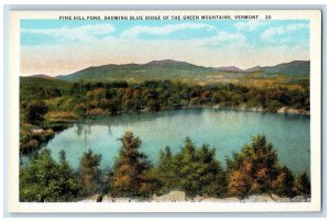 c1920s Pine Hill Pond Showing Blue Ridge Of  Green Mountains Rutland VT Postcard 