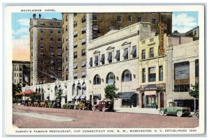 1938 Harvey's Famous Restaurant Exterior Roadside Washington DC Cars Postcard