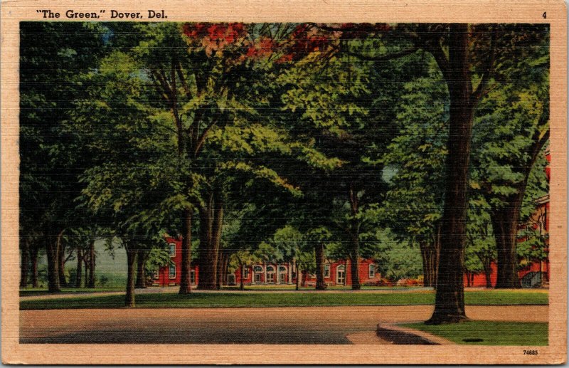 Vtg 1930s The Green Dover Delaware DE Unused Linen Postcard