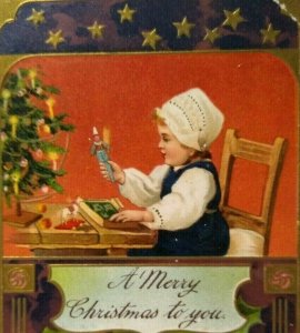 Christmas Postcard Child Holding Jester Clown Toy Horse Germany 9103 PFB Vintage