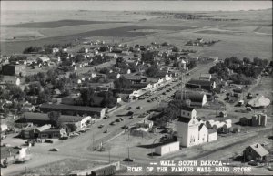 Wall SD Aerial View Home of Drug Store c1950 Real Photo Postcard