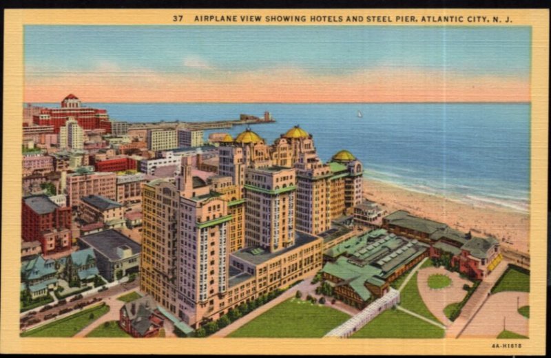 New Jersey ATLANTIC CITY Airplane View showing Hotels and Steel Pier - LINEN