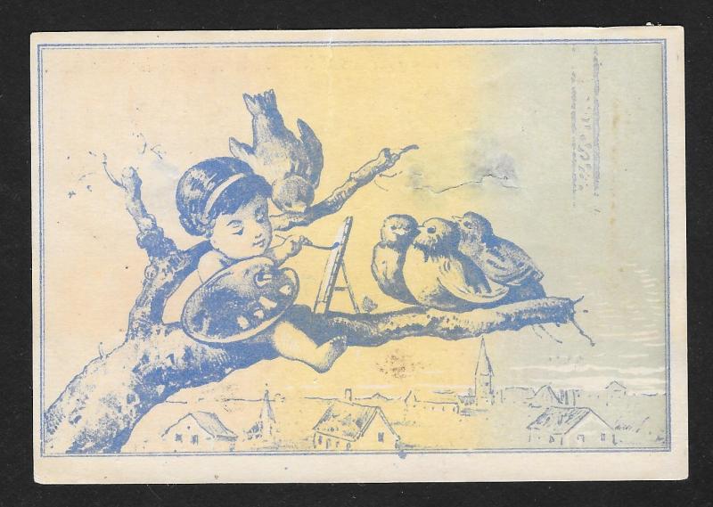 VICTORIAN TRADE CARD Baker Barb Wire Child Painting Birds