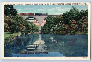 Wilmington Delaware Postcard Reflections On The Brandywine c1940s Vintage Train