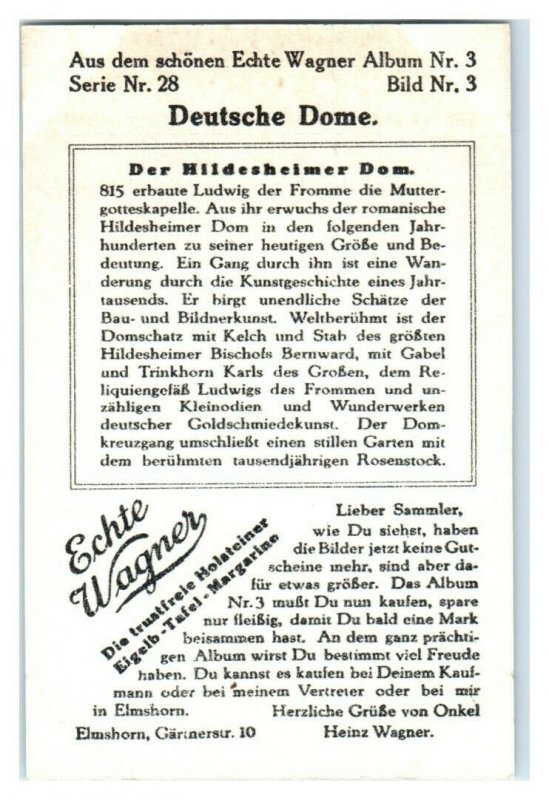 Hildescheimer Dom, German Cathedrals, Echte Wagner German Trade Card *VT31V