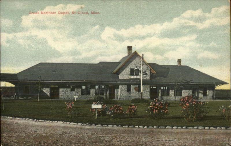 St. Cloud MN GN RR Train Depot Station c1910 Postcard