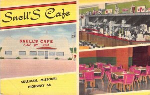 Linen Era, Route 66, Snell's Cafe, Sullivan Mo, Missouri, On Rt 66, Old Postcard