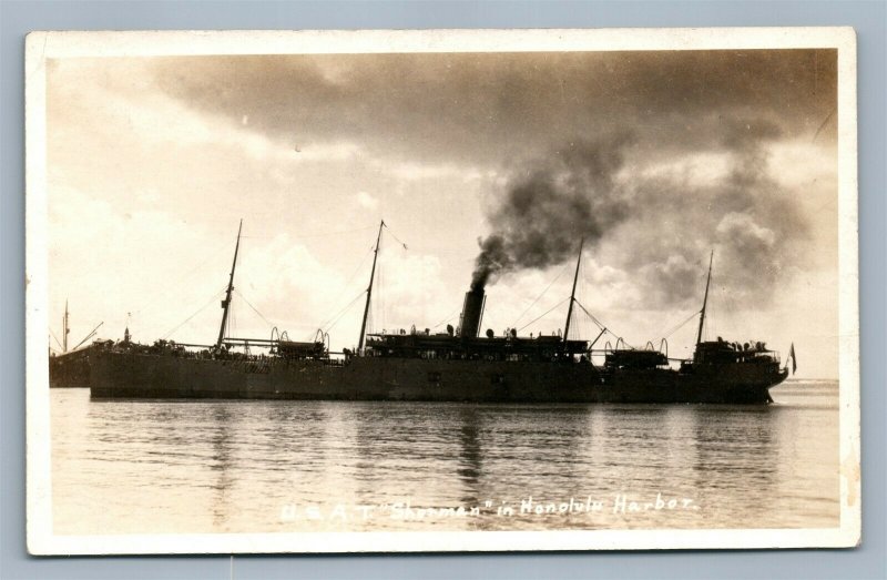 HONOLULU HAWAII USAT SHERMAN military ship ANTIQUE REAL PHOTO POSTCARD RPPC