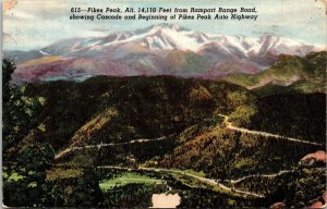 Pikes Peak Rampart Range Rd Auto Hwy Antique Postcard PM Cancel WOB Note VTG 