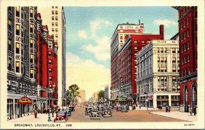 Linen Postcard Broadway in Louisville, Kentucky~2099