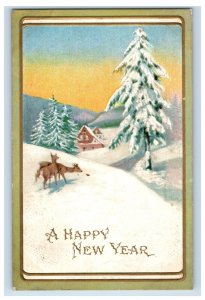 C.1910 New Year Greetings Deer Stag #2 Postcard F122E