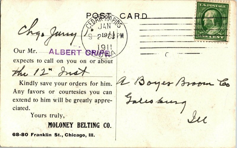 Moloney Belting Co, Franklin Street Chicago IL c1911 Vintage Postcard A66