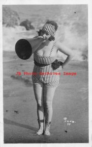 Mack Sennett, RPPC, Bathing Beauty Actress with Megaphone, Photo No 77