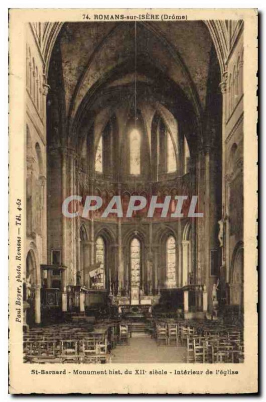 Old Postcard Romans sur Isere Drome Interior of the church