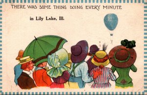 Illinois Lily Lake Crowd Watching Hot Air Balloon 1913