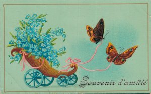 Butterfly Cart Fantasy Vintage Postcard 06.51