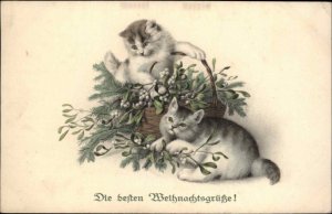 MM Vienne Nr 555 GERMAN CHRISTMAS PC Kitty Cats Mistletoe Basket No. 2 PC