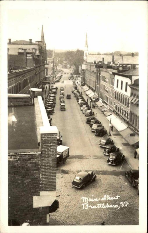 Brattleboro VT Birdseye View of Main St. Cars c1940 Real Photo Postcard