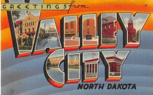 Valley City North Dakota Greetings From large letter linen antique pc Z49730