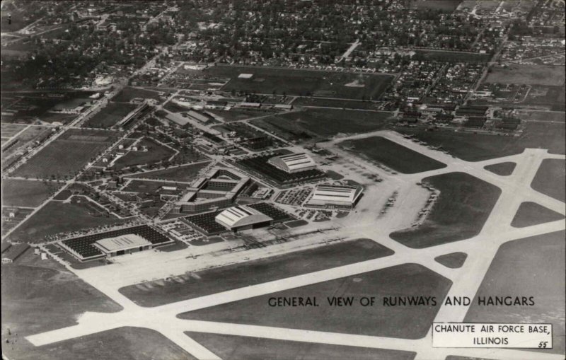 Chanute Air Force Base Rantoul IL Aerial View Real Photo Postcard #4