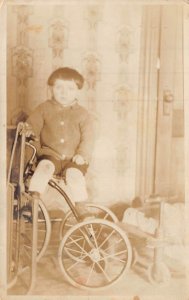 YOUNG BOY RIDING OLD TRICYCLE~1910s REAL PHOTO POSTCARD