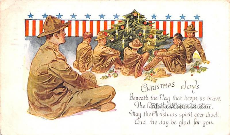 Military Comic Postcard, Old Vintage Antique Post Card Christmas Joy 1919