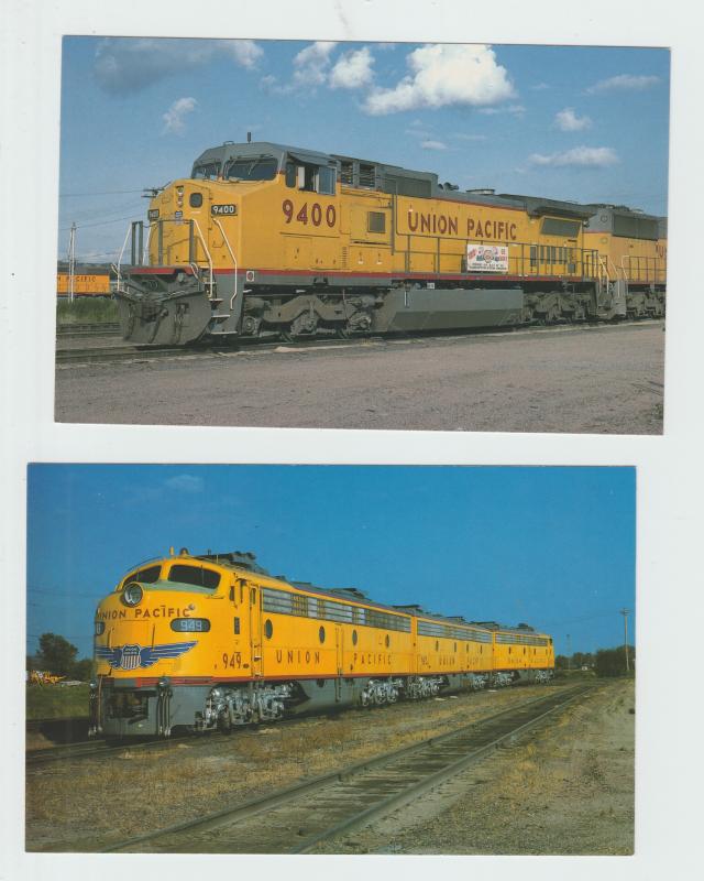 Two Postcards Union Pacific Railroad Train Engine Units 949 and 9400