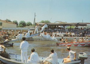 Frontignan France Canal Boat Stunt Men Display French Postcard