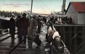 INDIANS SELLING CURIOS AT YAKITAL YUKON ALASKA POSTCARD (c. 1910)