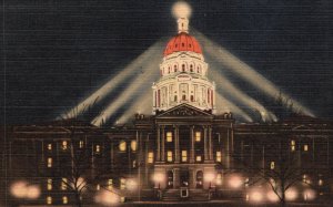 Vintage Postcard State Capitol Dome Illuminated at Night Denver Colorado CO