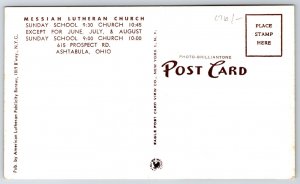 Ashtabula Ohio~Messiah Lutheran Church~1950s B&W Postcard