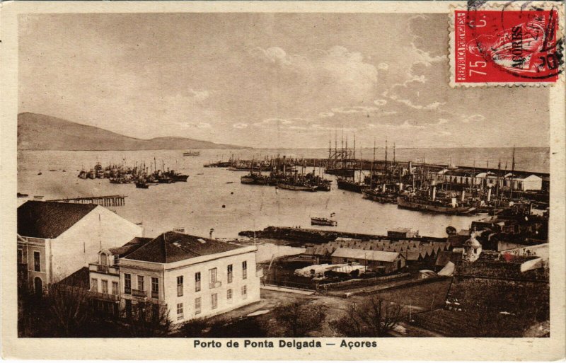 PC CPA AZORES / PORTUGAL, PORTO DE PONTA DELGADA, VINTAGE POSTCARD (b13566)