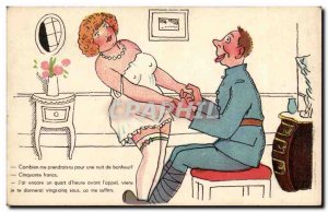 Old Postcard Illustrator How you take me for a night of happiness (military m...